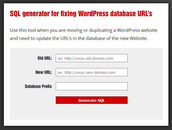 MySQL generator to help when moving a WordPress Database